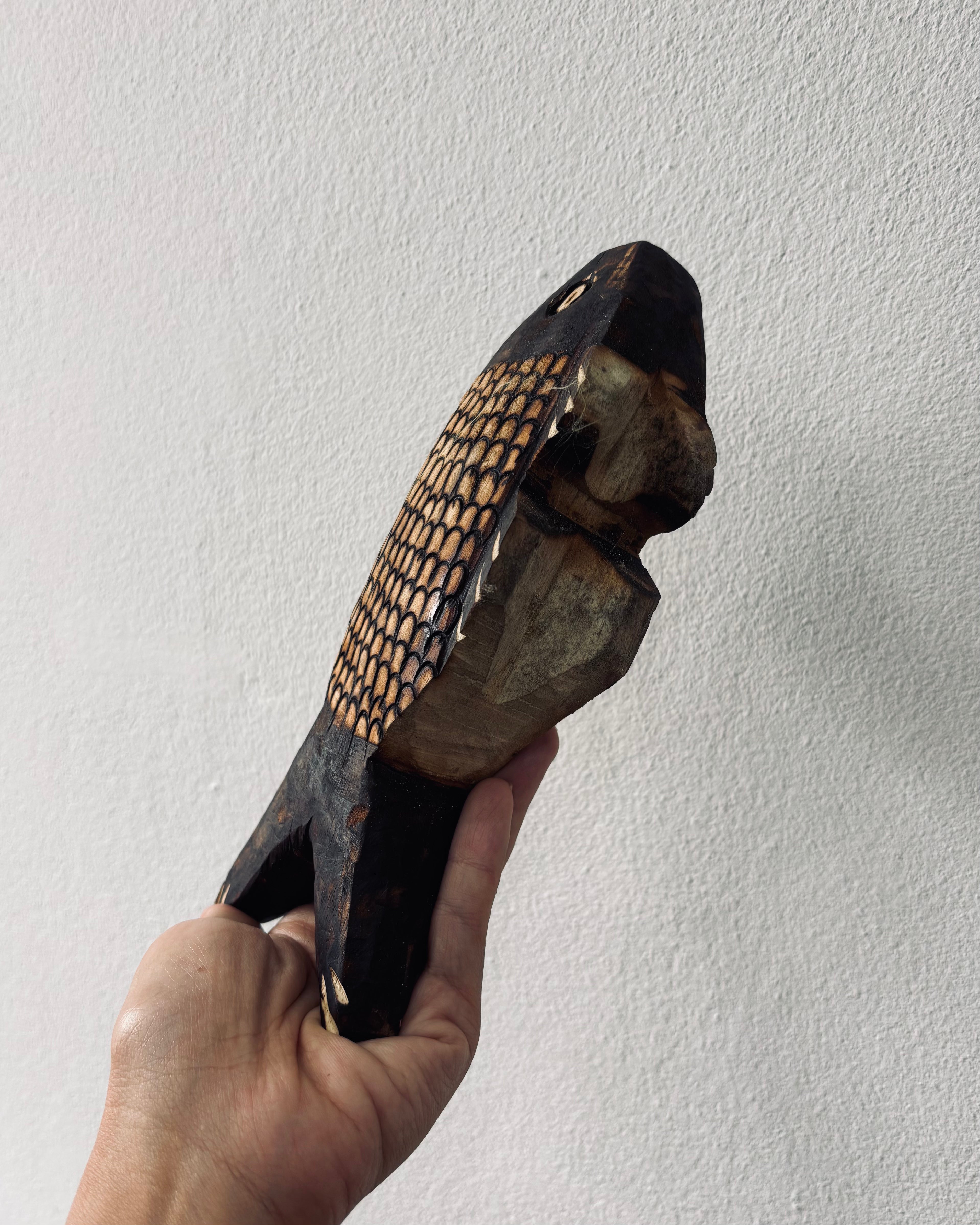 川とともに ― Ava族 木彫りの魚